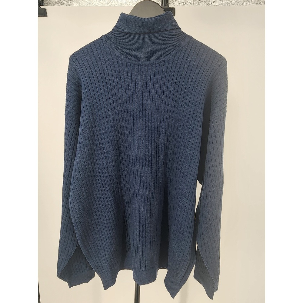 Vintage Gap Mens XL Navy Blue 100% Merino Wool Ribbed Turtleneck Sweater